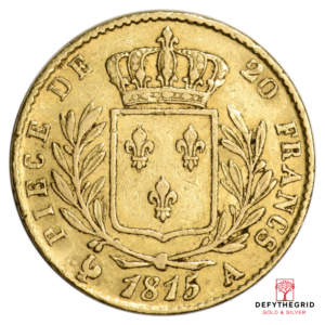 20 FRANC FRENCH GOLD COIN LOUIS XVIII Reverse product photo
