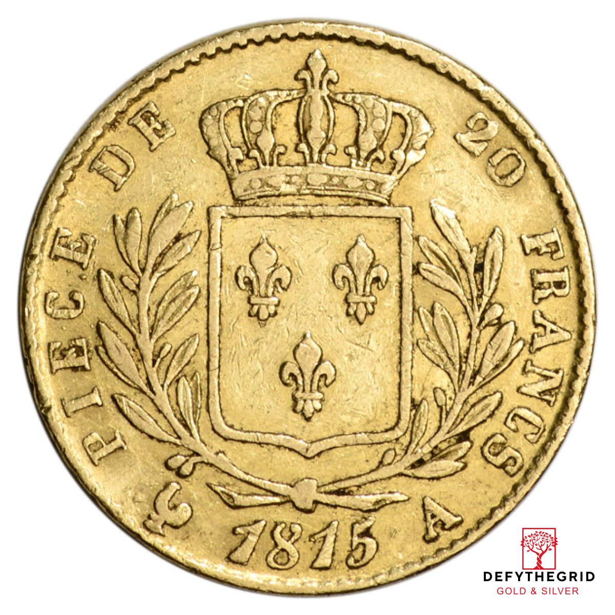 20 FRANC FRENCH GOLD COIN LOUIS XVIII Reverse product photo