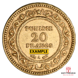 20 FRANC TUNISIA GOLD COIN Reverse product photo