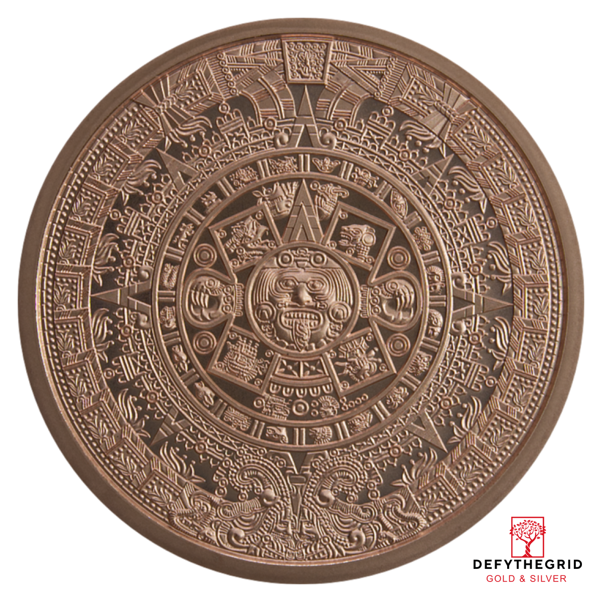 2 OZ COPPER ROUND AZTEC CALENDAR Reverse product photo