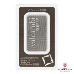 50 GRAM PALLADIUM BAR VALCAMBI Reverse product photo
