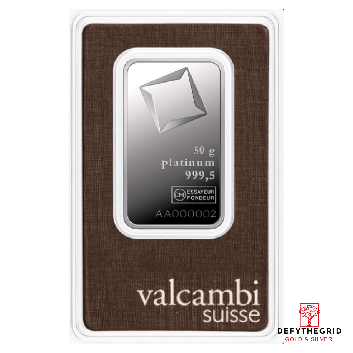 50 GRAM PLATINUM BAR VALCAMBI Obverse product photo