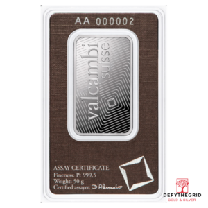 50 GRAM PLATINUM BAR VALCAMBI Reverse product photo