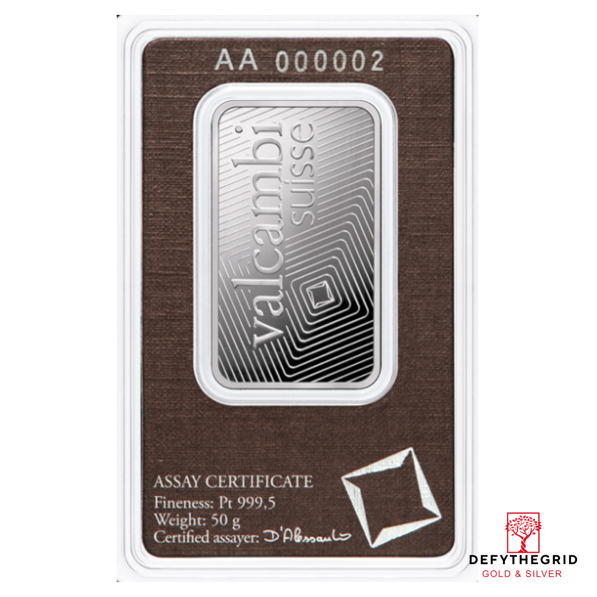 50 GRAM PLATINUM BAR VALCAMBI Reverse product photo