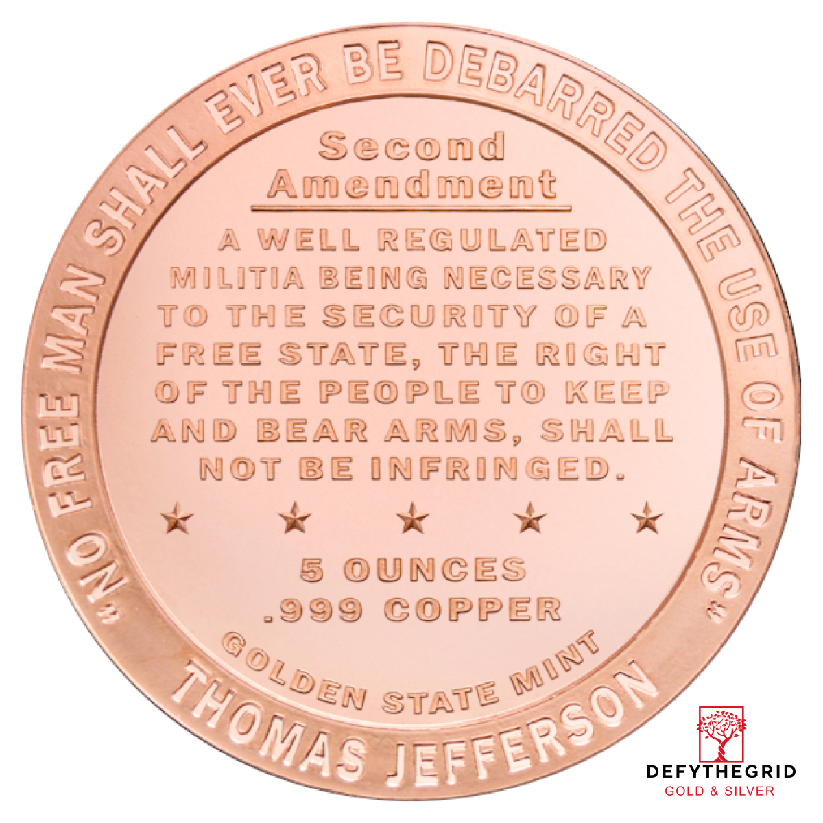 5 OZ COPPER ROUND SECOND AMENDMENT Reverse product photo