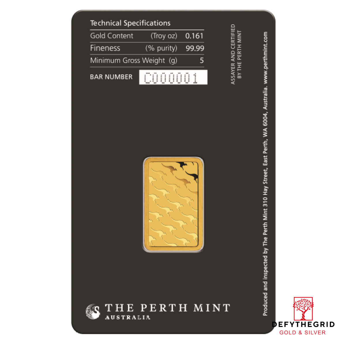 5 GRAM GOLD BAR PERTH Reverse product photo