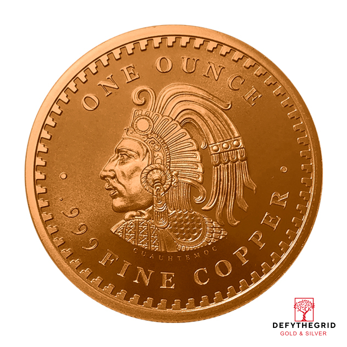 1 OZ COPPER ROUND AZTEC CALENDAR Reverse product photo
