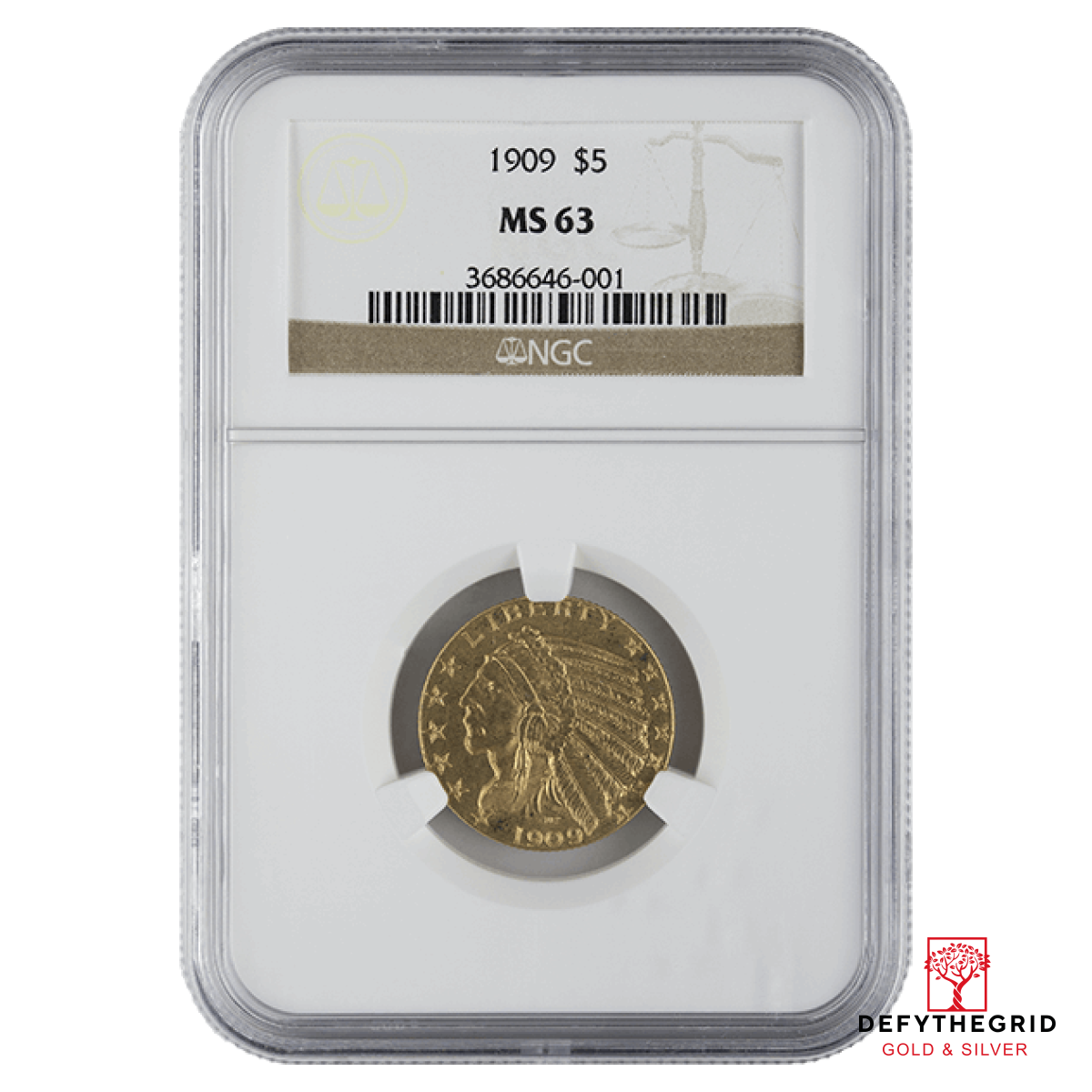 $5 U.S. GOLD INDIAN NGC63 Obverse product photo