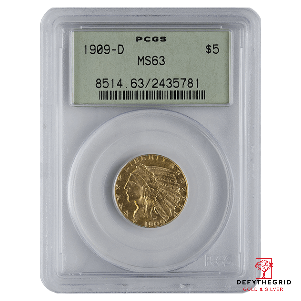 $5 U.S. GOLD INDIAN PCGS63 Obverse product photo