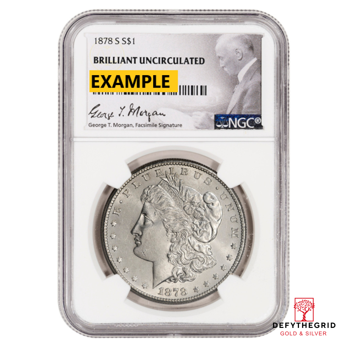 1878-S MORGAN SILVER DOLLAR NGC BU G.T. MORGAN LABEL Obverse product photo