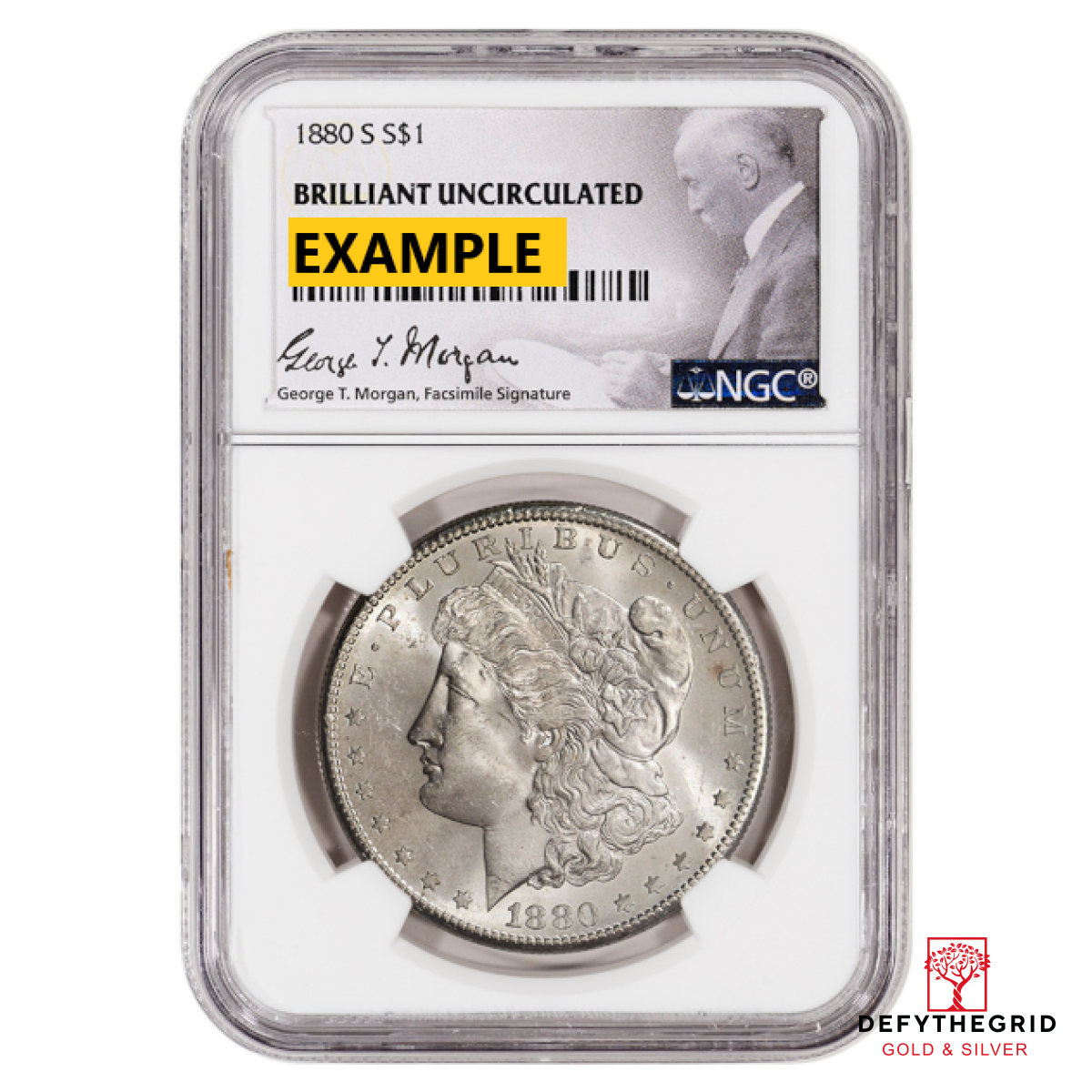 1880-S MORGAN SILVER DOLLAR NGC BU G.T. MORGAN LABEL Obverse product photo