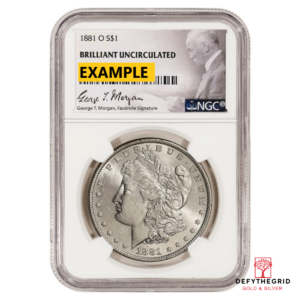 1881-O MORGAN SILVER DOLLAR NGC BU G.T. MORGAN LABEL Obverse product photo
