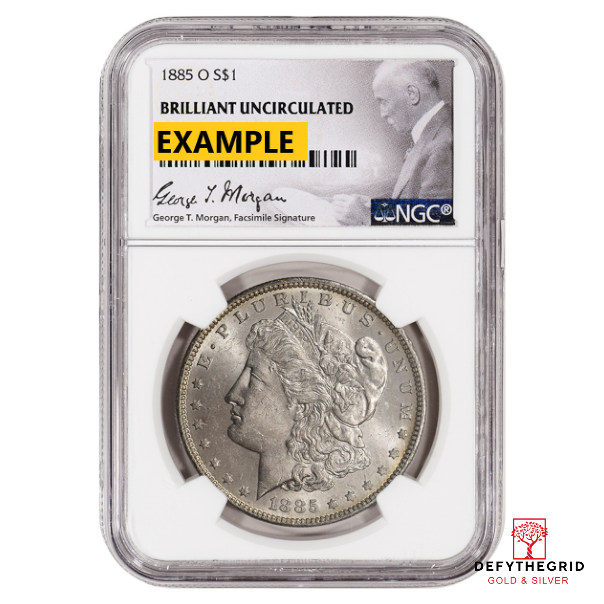 1885-O MORGAN SILVER DOLLAR NGC BU G.T. MORGAN LABEL Obverse product photo