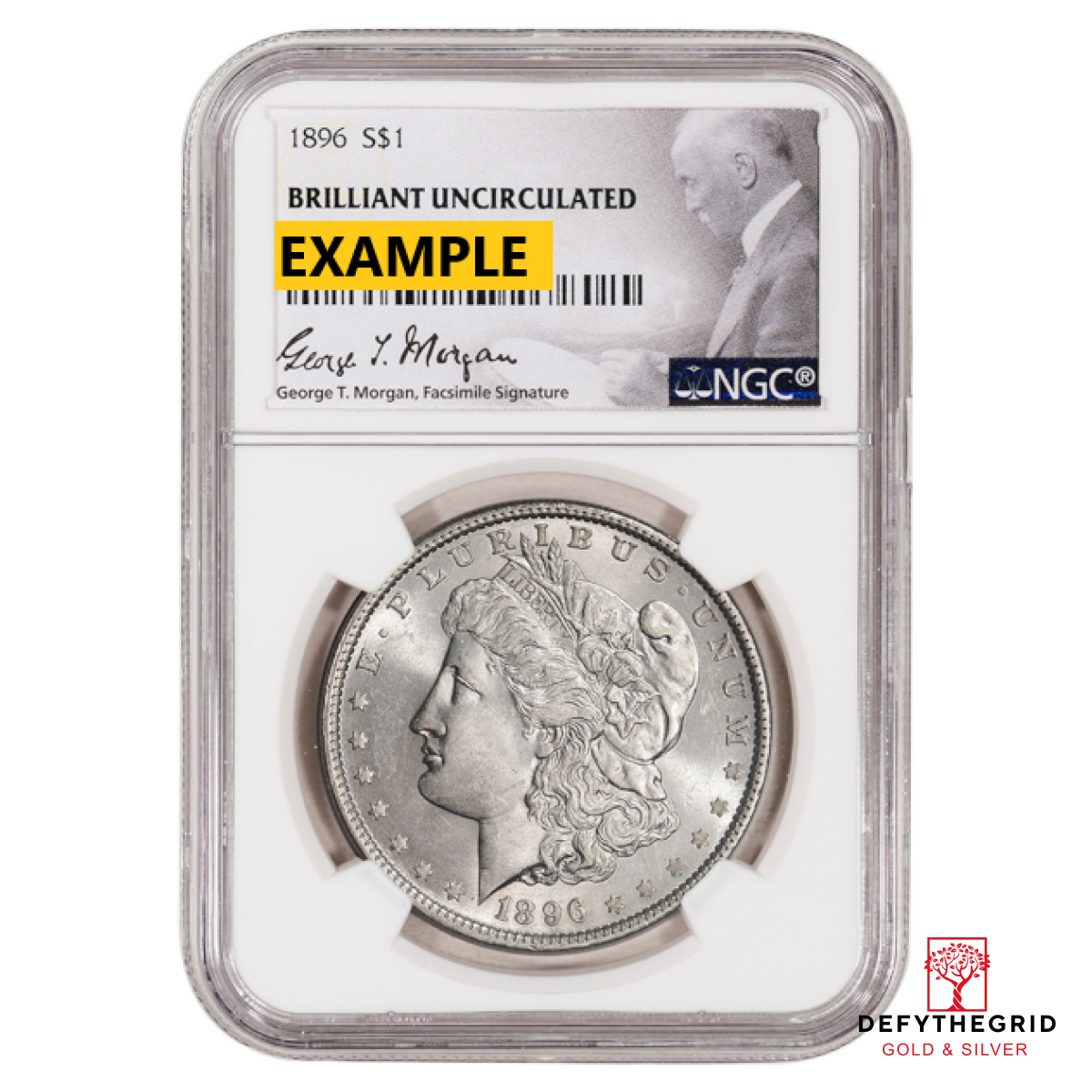 1896 MORGAN SILVER DOLLAR NGC BU G.T. MORGAN LABEL Obverse product photo