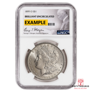 1899-O MORGAN SILVER DOLLAR NGC BU G.T. MORGAN LABEL Obverse product photo