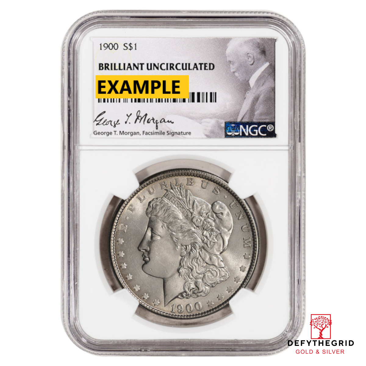 1900 MORGAN SILVER DOLLAR NGC BU G.T. MORGAN LABEL Obverse product photo