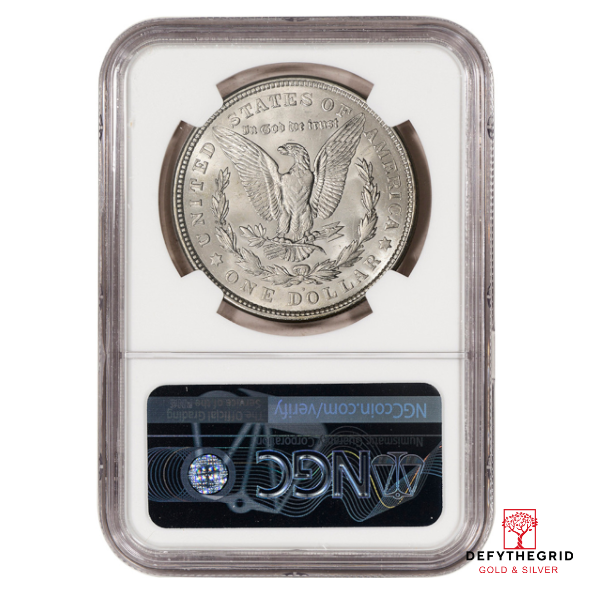 1921-D MORGAN SILVER DOLLAR NGC BU G.T. MORGAN LABEL Reverse product photo