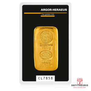 100 GRAM GOLD CAST BAR ARGOR-HERAEUS Obverse product photo