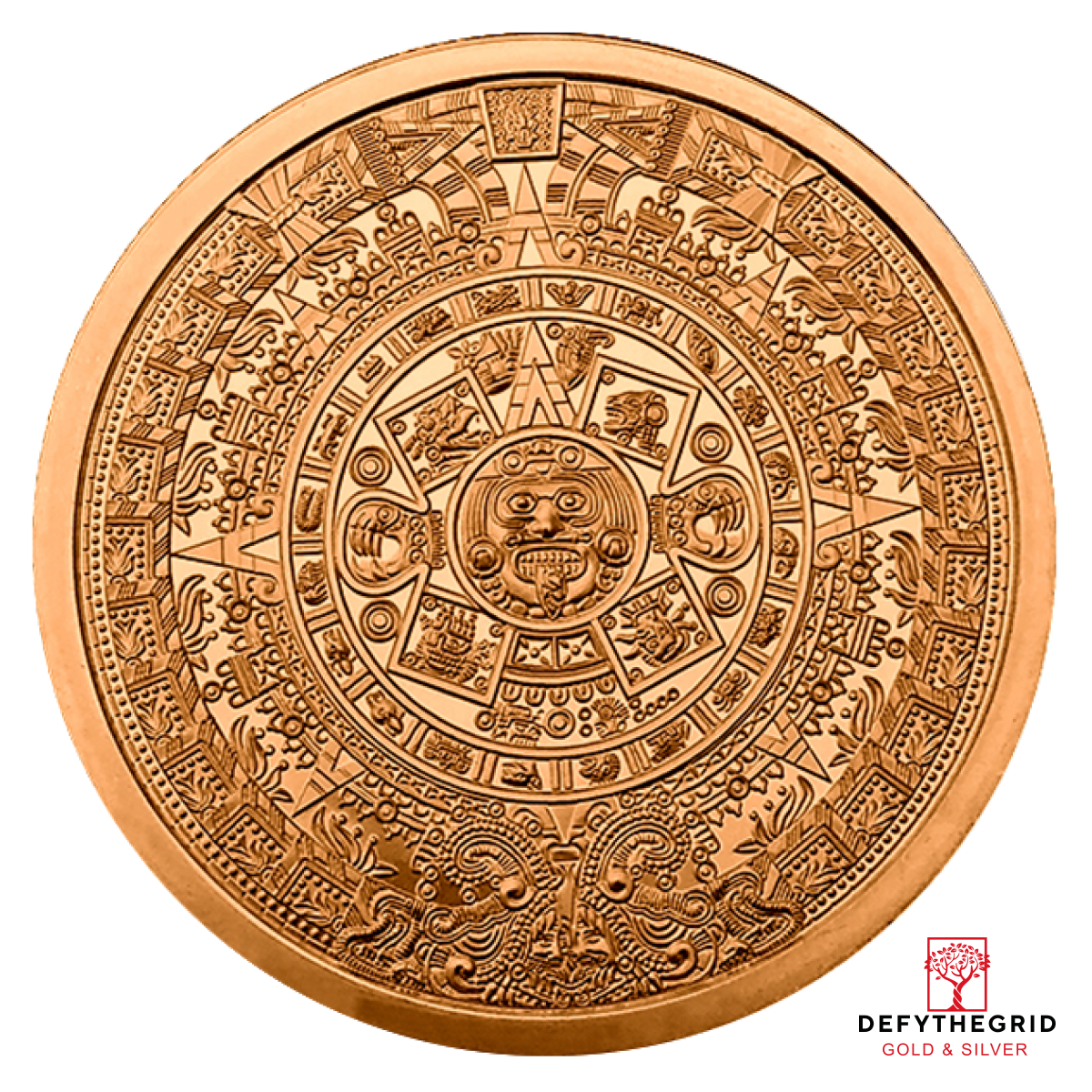 5 OZ COPPER ROUND AZTEC CALENDAR Obverse product photo