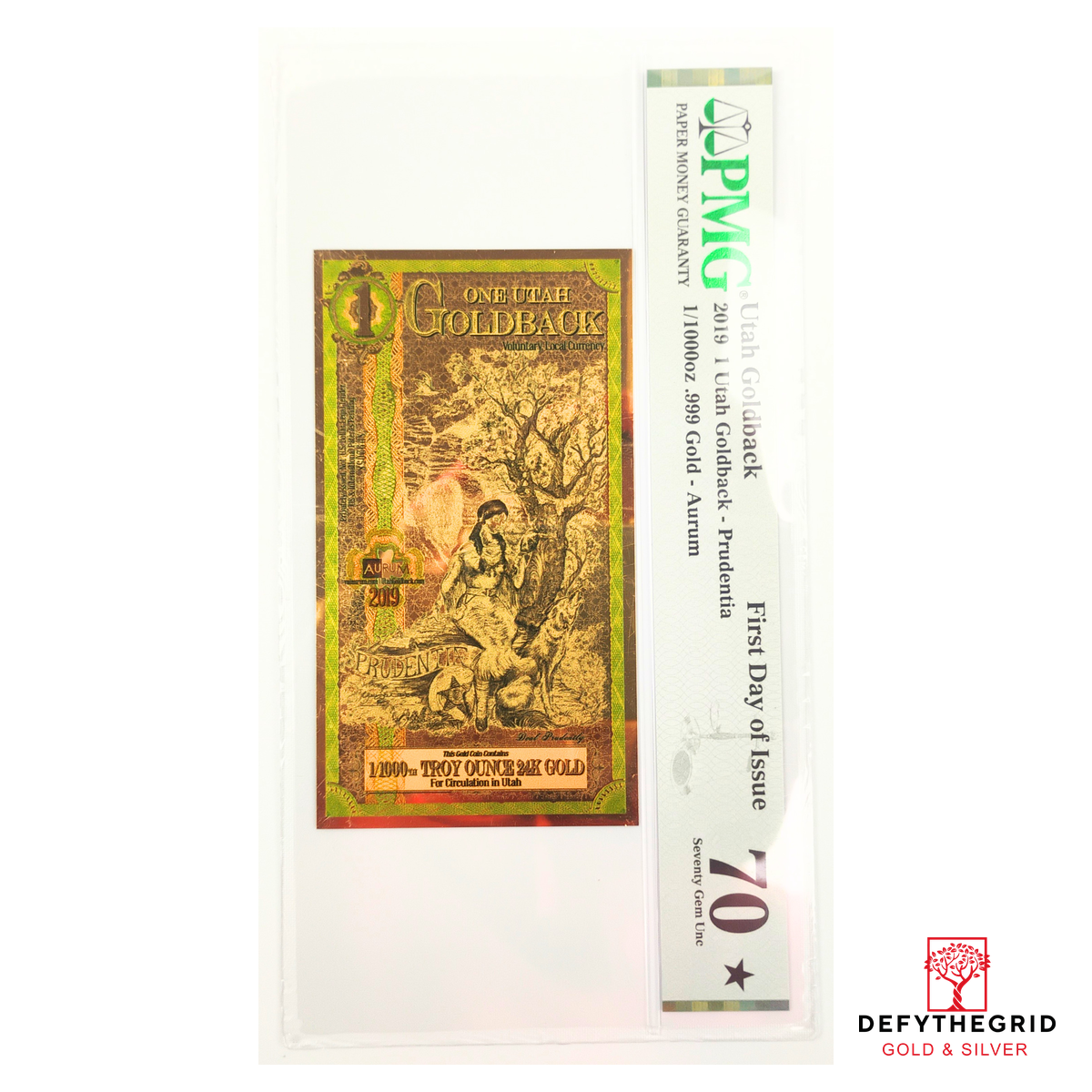 2019 Utah 1 Goldback Graded MS70 FDOI
