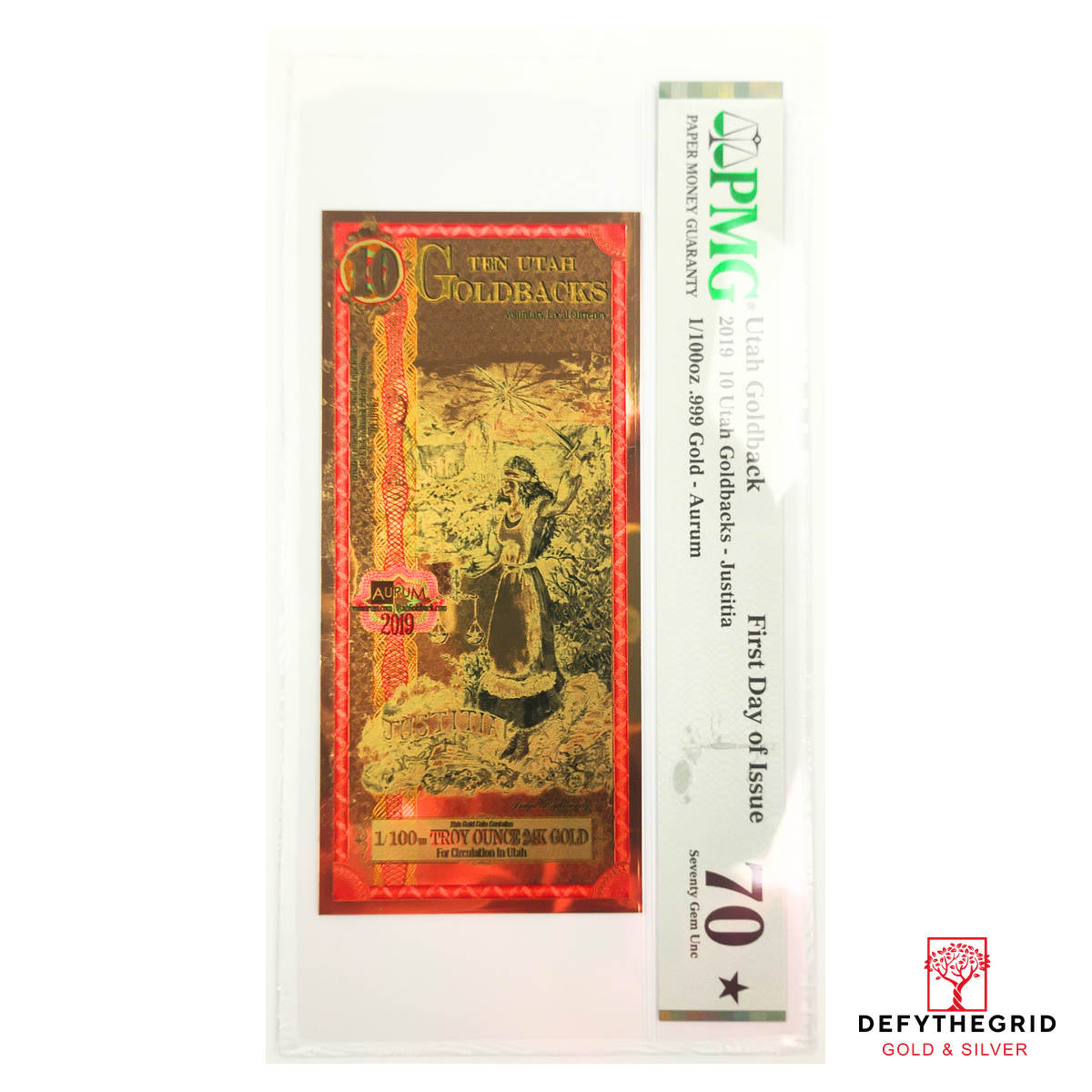 2019 Utah 10 Goldback Graded MS70 FDOI