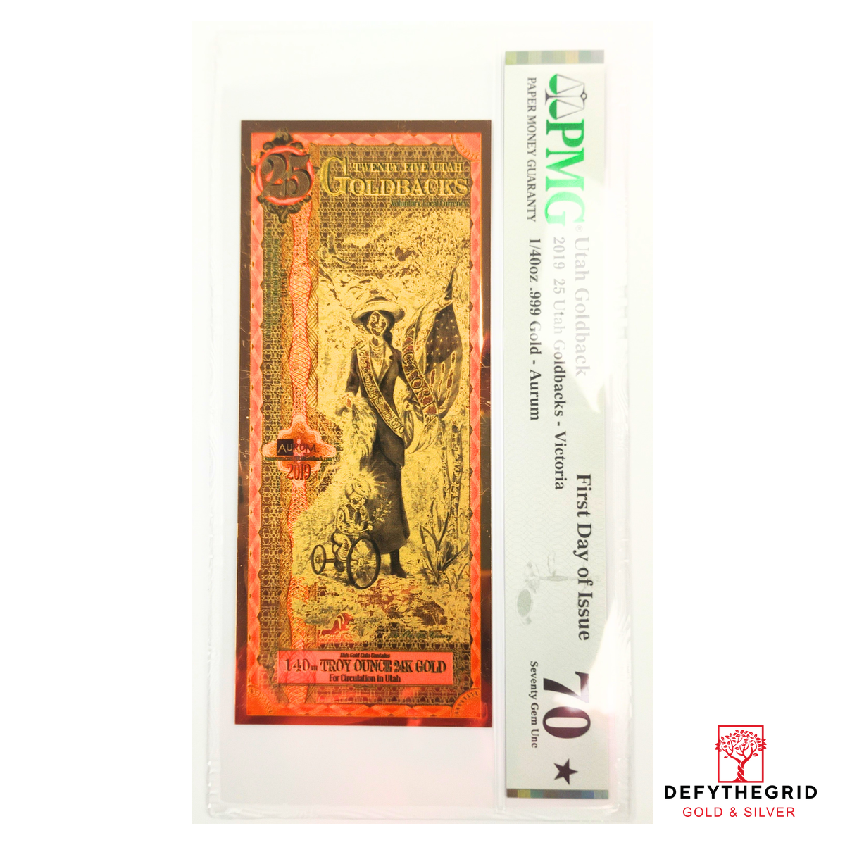 2019 Utah 25 Goldback Graded MS70 FDOI