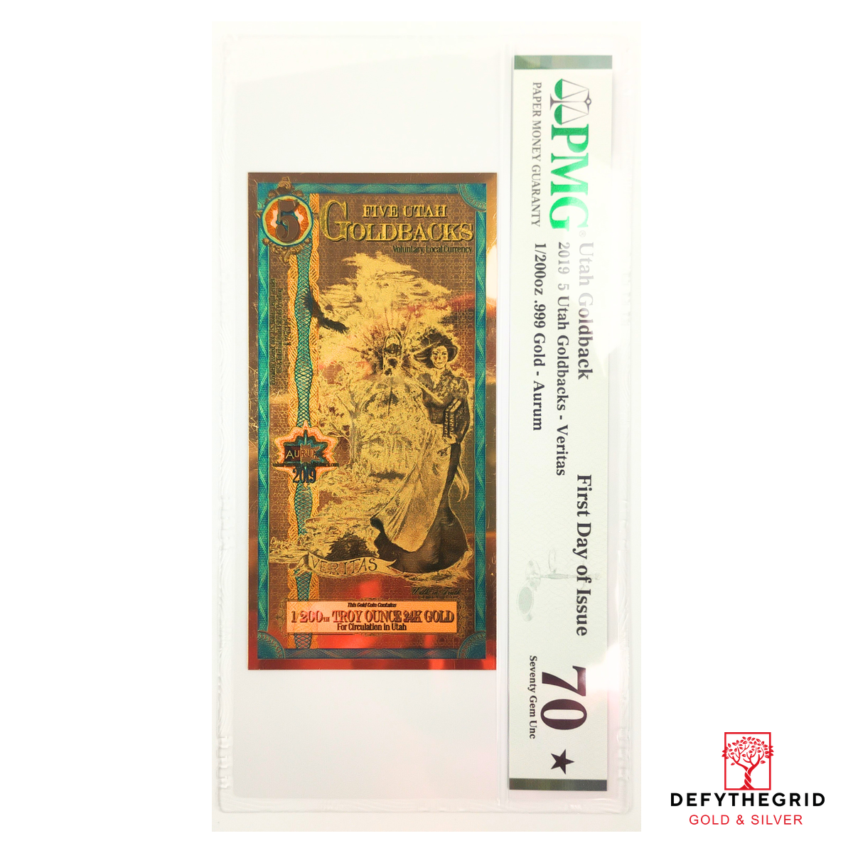 2019 Utah 5 Goldback Graded MS70 FDOI
