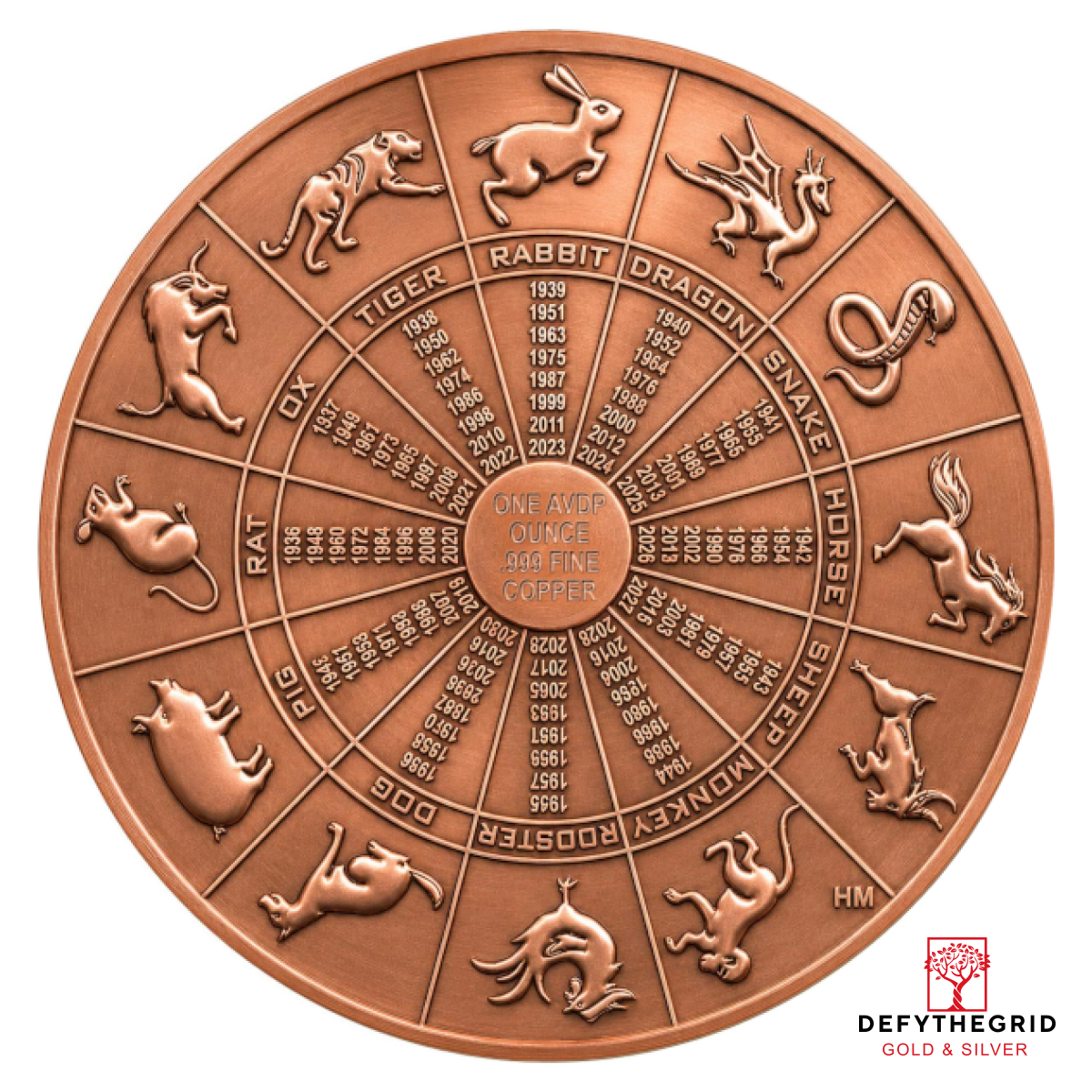 1 OZ COPPER ROUND LUNAR CALENDAR Obverse product photo