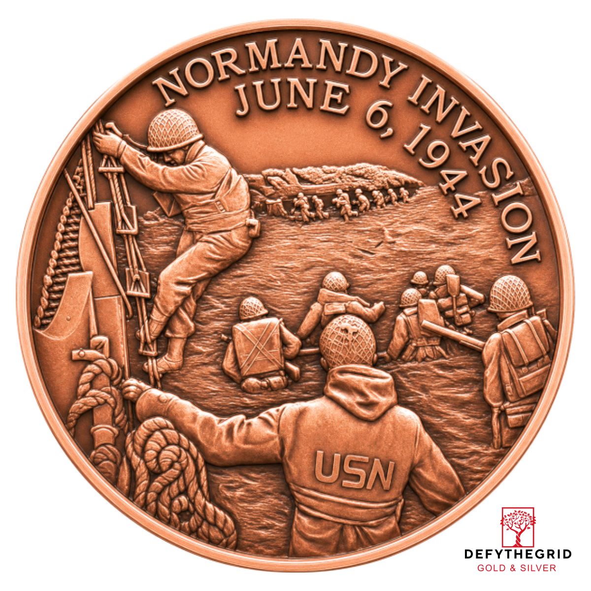 1 OZ COPPER ROUND NORMANDY Obverse product photo