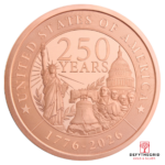 5 OZ COPPER ROUND 250TH ANNIVERSARY GOLDEN STATE MINT Obverse product photo