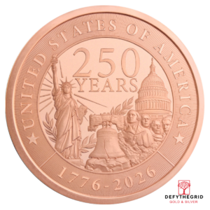 5 OZ COPPER ROUND 250TH ANNIVERSARY GOLDEN STATE MINT Obverse product photo