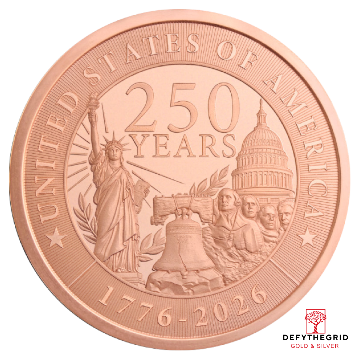 5 OZ COPPER ROUND 250TH ANNIVERSARY GOLDEN STATE MINT Obverse product photo