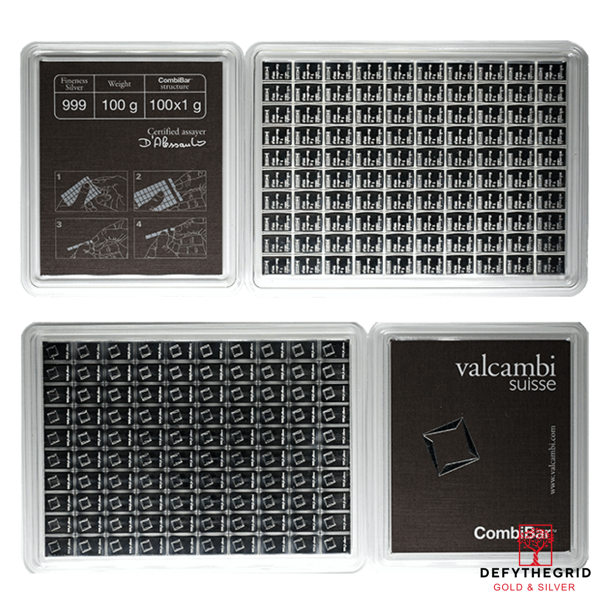 100 gram Silver Combi Bar Valcambi 100 x 1g Obverse product photo